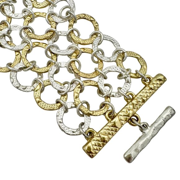 Goldtone and Silvertone Linked Circle Bracelet With Toggle Clasp Vintage - Picture 5 of 7